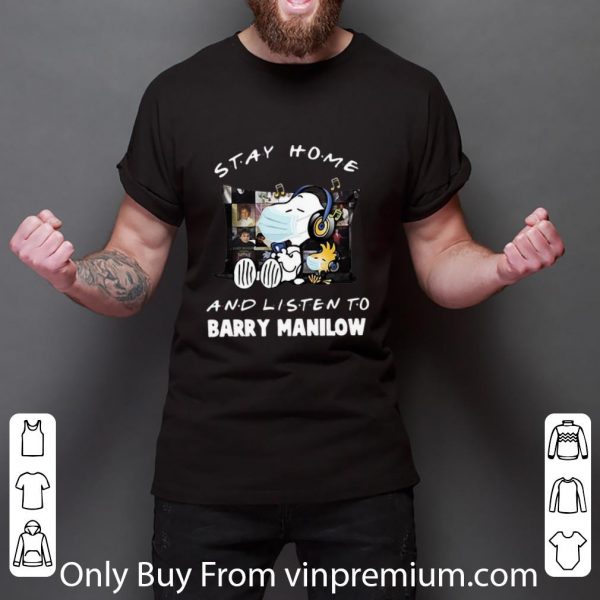 Awesome Snoopy And Woodstock Mask Stay Home And Listen To Barry Manilow shirt 2