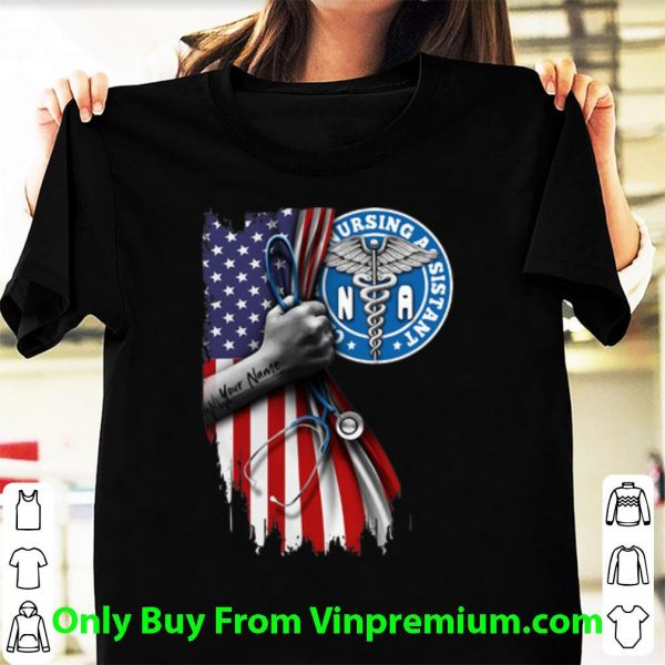 Great NA Certified Nursing Assistant Stethoscope American Flag shirt 1