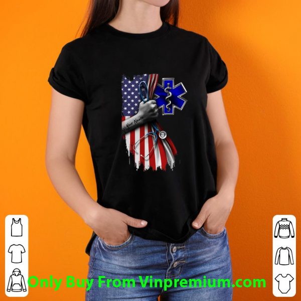 Great EMT Emergency Medical Technician Stethoscope American Flag shirt 3