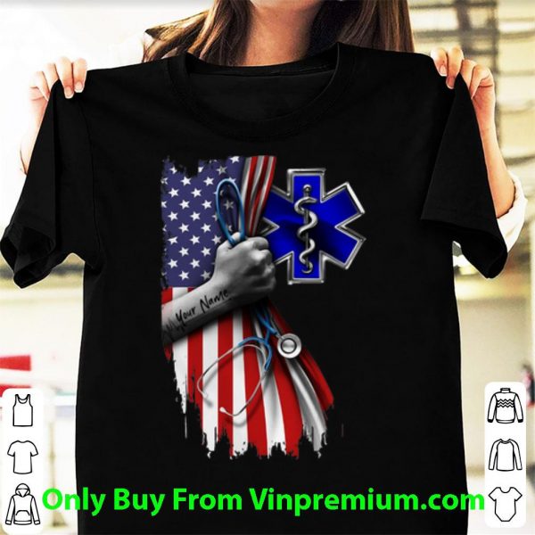 Great EMT Emergency Medical Technician Stethoscope American Flag shirt 1