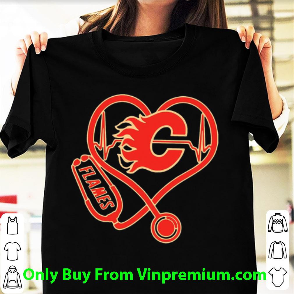 Hot Calgary Flames Heartbeat Nurse Stethoscope shirt 7