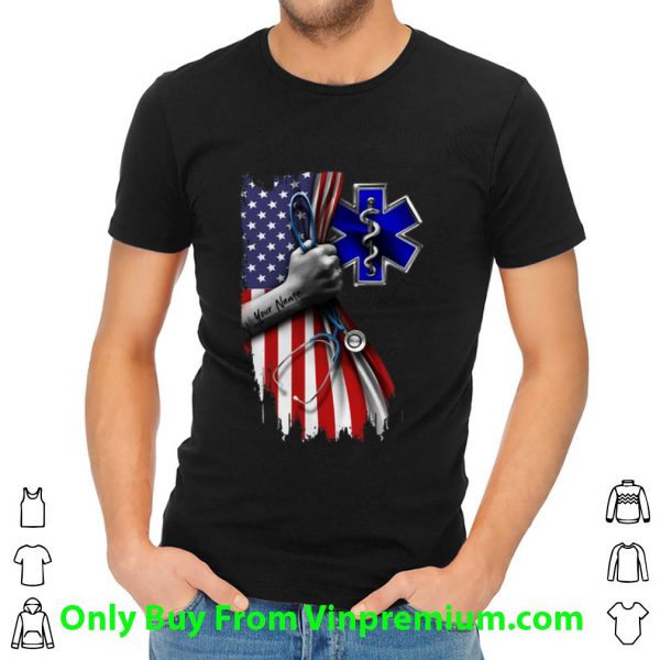 Great EMT Emergency Medical Technician Stethoscope American Flag shirt 2