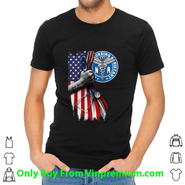 Great NA Certified Nursing Assistant Stethoscope American Flag shirt 2