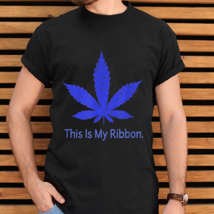 Blue Ribbon Colon Cancer Cannabis Leaf Marijuana Medical Shirt