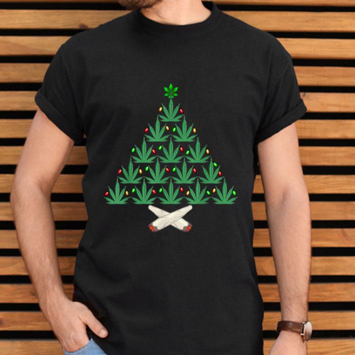Cannabis Christmas Marijuana Weed Leaf Light Up Tree Gift Shirt