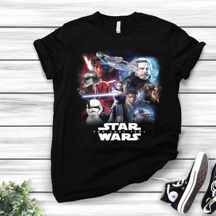 Star Wars The Last Jedi Group Shot Rey Faded Portrait Shirt