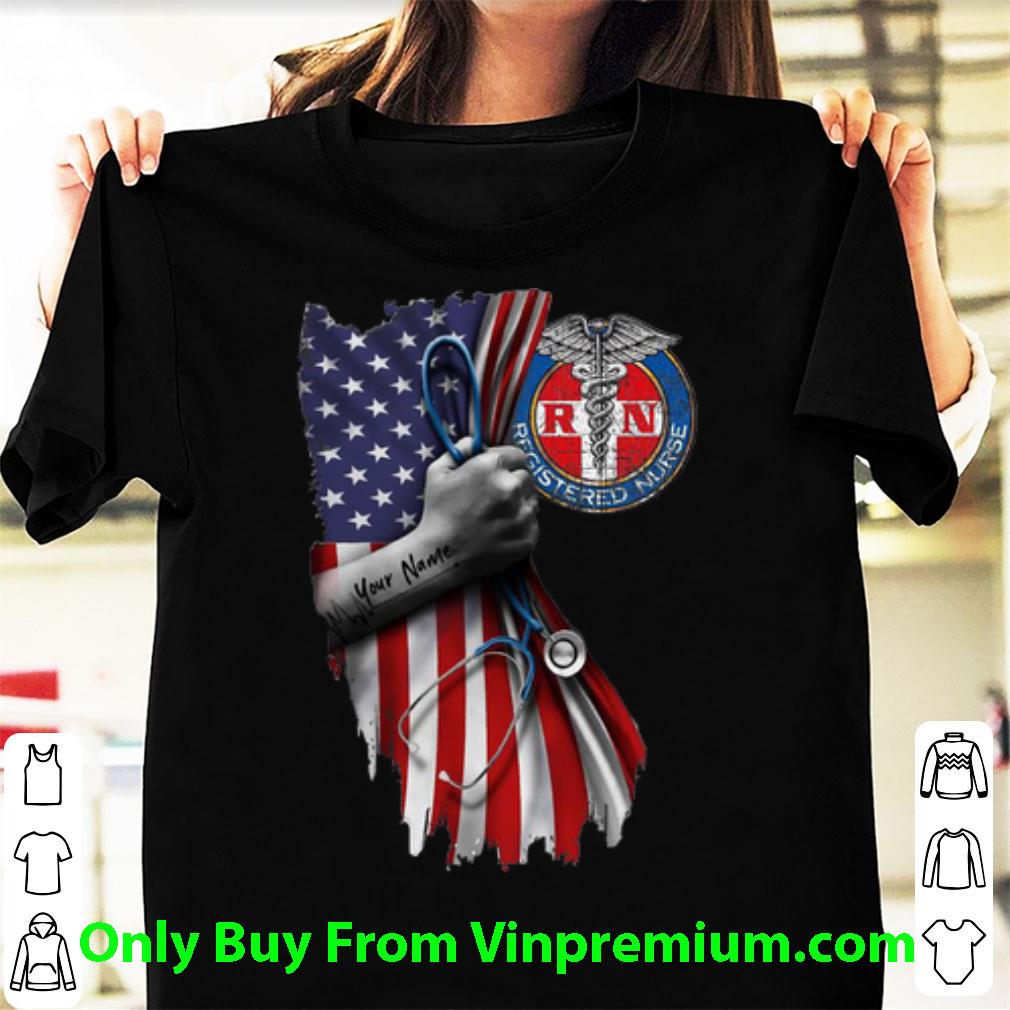 Pretty Registered Nurse Strong Stethoscope American Flag shirt 6