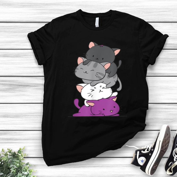 Kawaii Cat Pile Anime Asexual Pride Flag Kittens Shirt