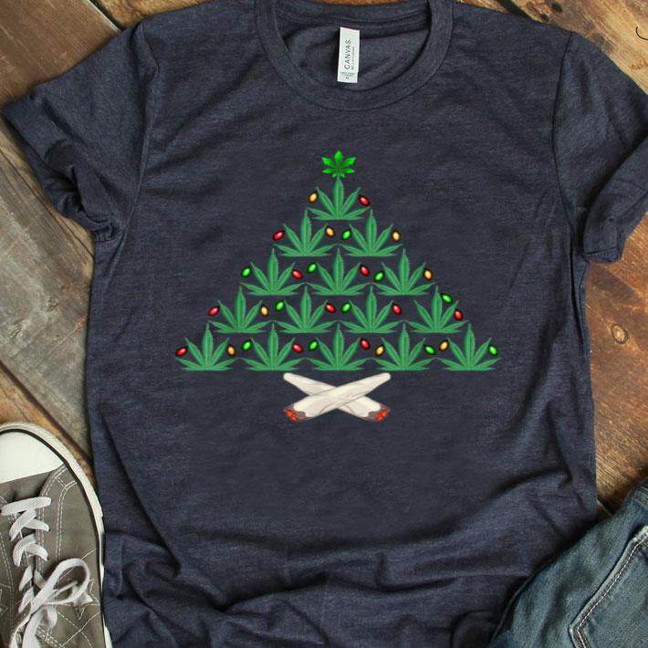 Cannabis Christmas Marijuana Weed Leaf Light Up Tree Gift Shirt