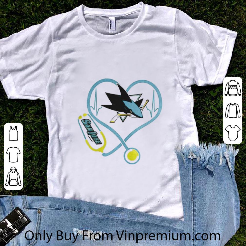 Awesome Love San Jose Sharks Heart Stethoscope Nurse shirt 6