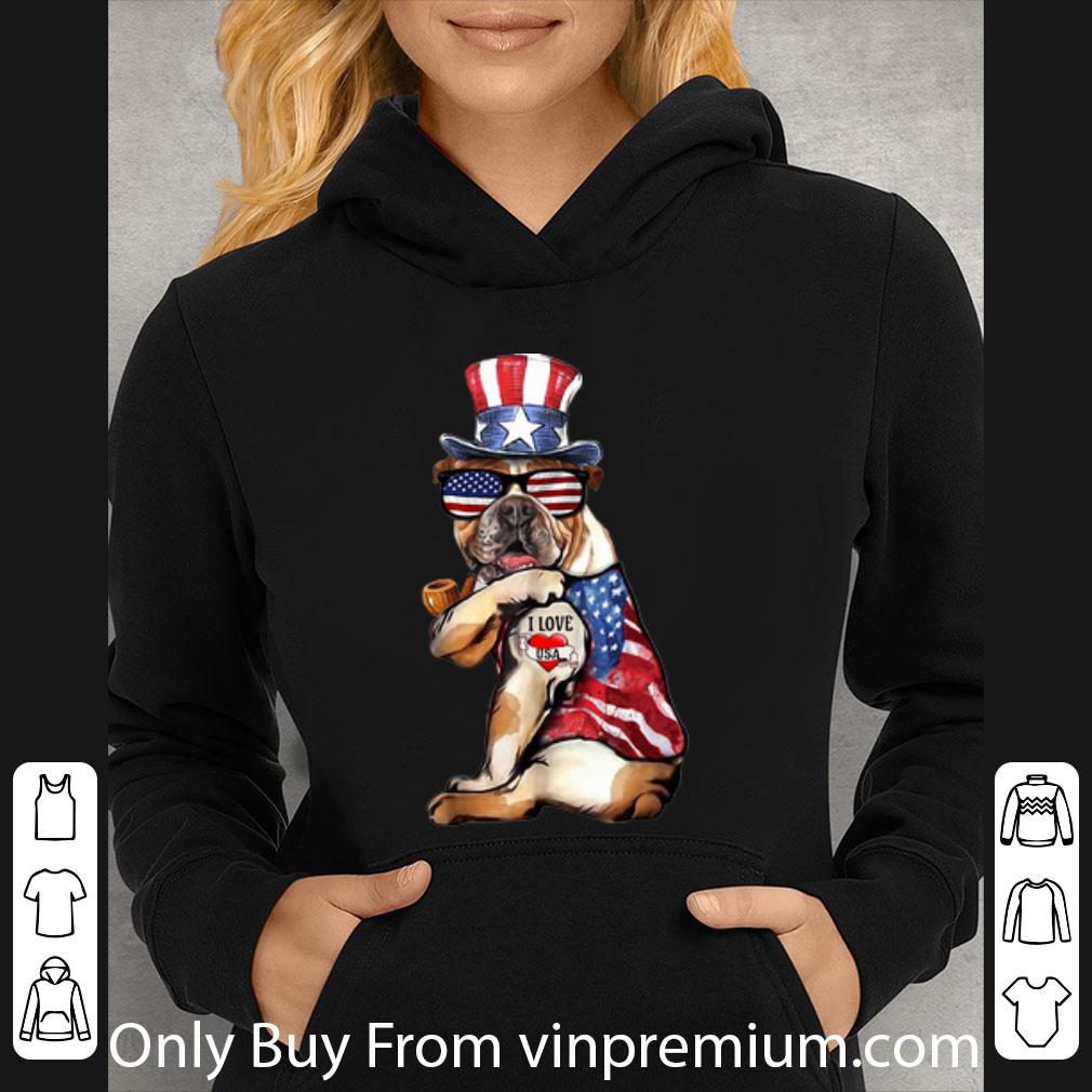 Top Uncle Sam Bulldog Tattoo I Love USA Happy Independence Day shirt