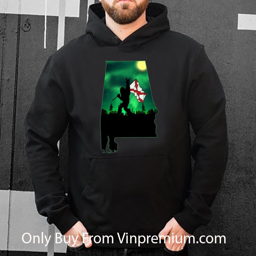 Pretty Bigfoot Moonlit Night Alabama Map Flag shirt