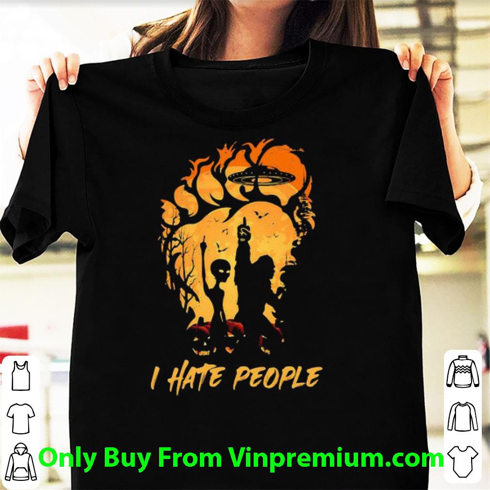 Premium Halloween Bigfoot And Alien I Hate People shirt 7
