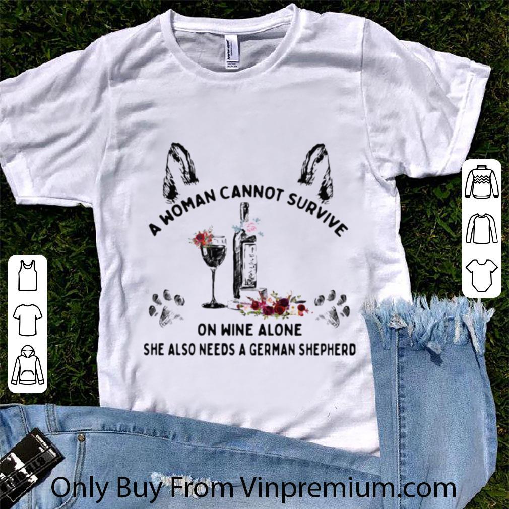 Hot A Woman Cannot Survive On Wine Alone She Also Needs A German Shepherd Flower shirt 7