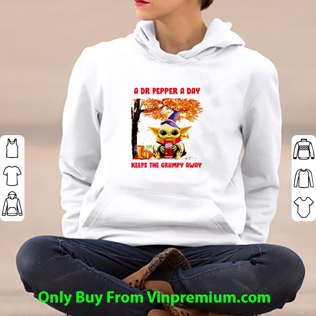 Premium Baby Yoda Autumn A Dr Pepper A Day Keeps The Grumpy Away shirt