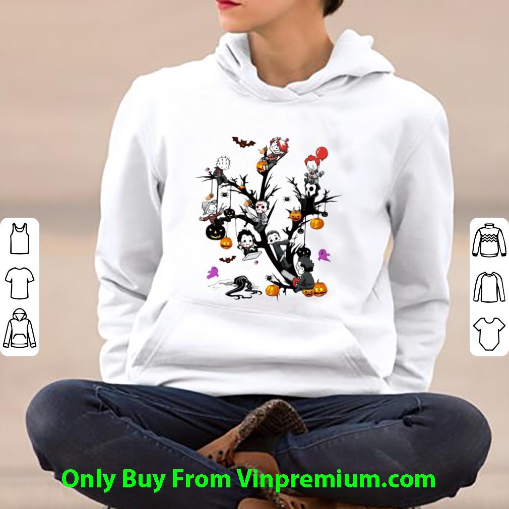 Nice Horror Movie Characters And Pumpkin Tree Halloween shirt