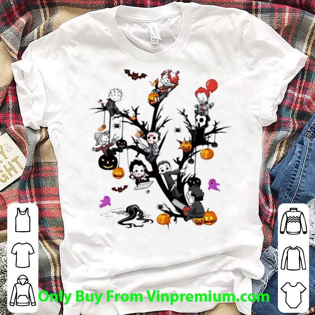 Nice Horror Movie Characters And Pumpkin Tree Halloween shirt 6