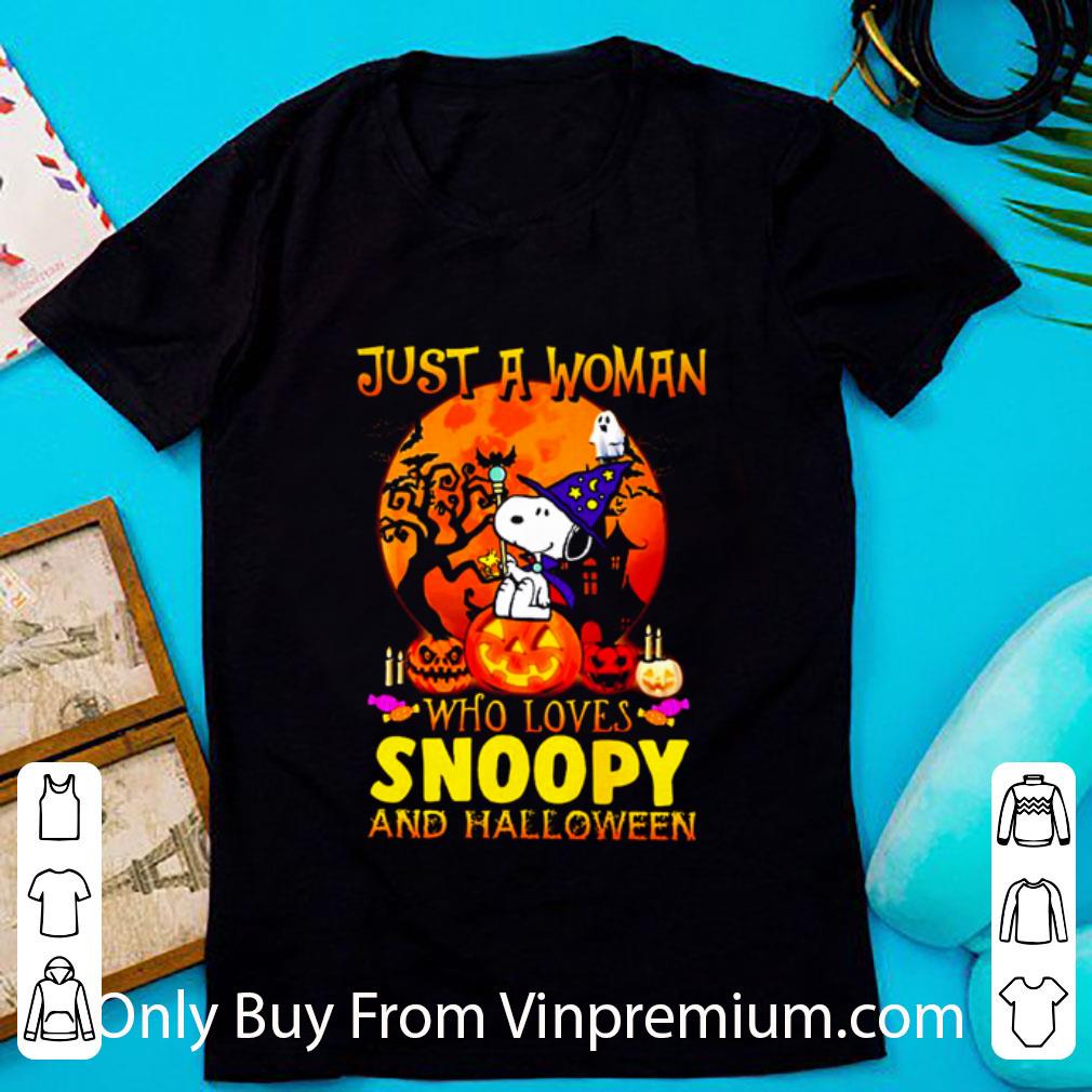 Awesome Just A Woman Who Loves Snoopy And Halloween shirt 7