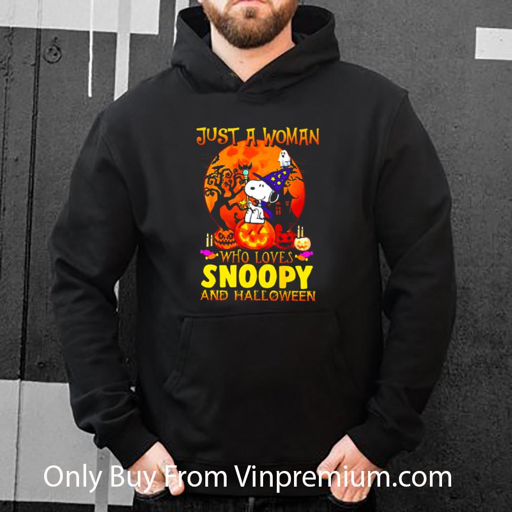 Awesome Just A Woman Who Loves Snoopy And Halloween shirt