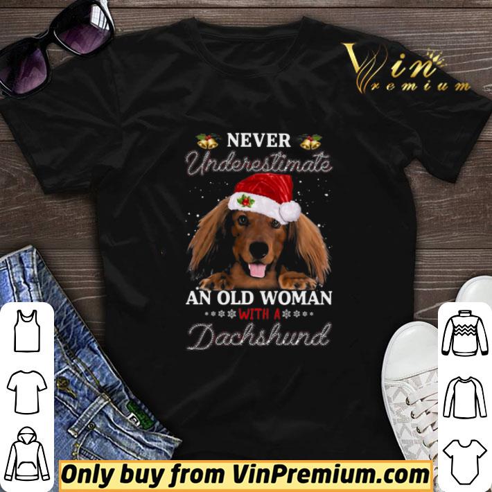 Never Underestimate An Old Woman With A Long Haired Dachshund Merry Christmas shirt sweater 7
