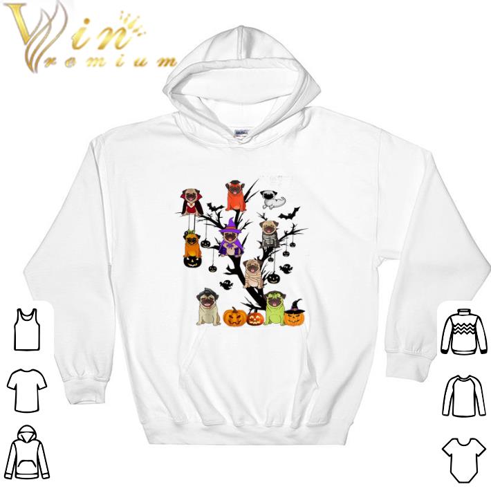 Nice Pug dog halloween tree tshirt