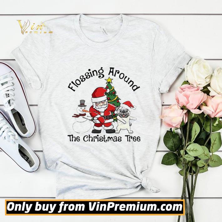 Santa And Pug And Snowman Dabbing Flossing Around The Christmas Tree shirt sweater