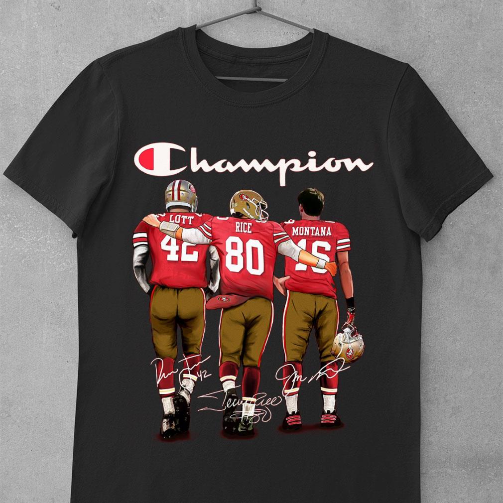 Premium Logo Champion San Francisco 49ers Ronnie Lott Jerry Rice Joe Montana Signed shirt 9