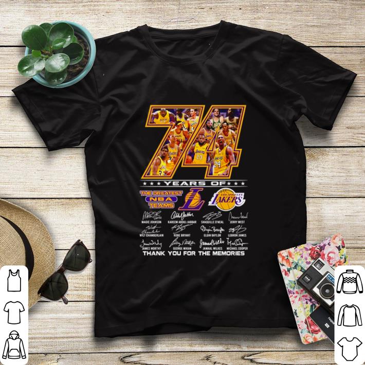 Top 74 years of Los Angeles Lakers the greatest NBA teams thank you for the memories shirt sweater