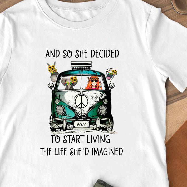 And So She Decided To Start Living The Life She Imagined Peace Hippie Bus Girl And Elephant shirt 9