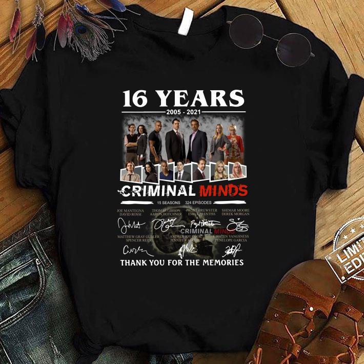 Premium Criminal Minds 16 years 2005-2021 15 seasons 324 episodes signatures thank you for the memories shirt 8