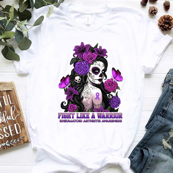 Funny Woman Tattoos Fight Like A Warrior Rheumatoid Arthritis Awareness Flowers Butterflies shirt 8