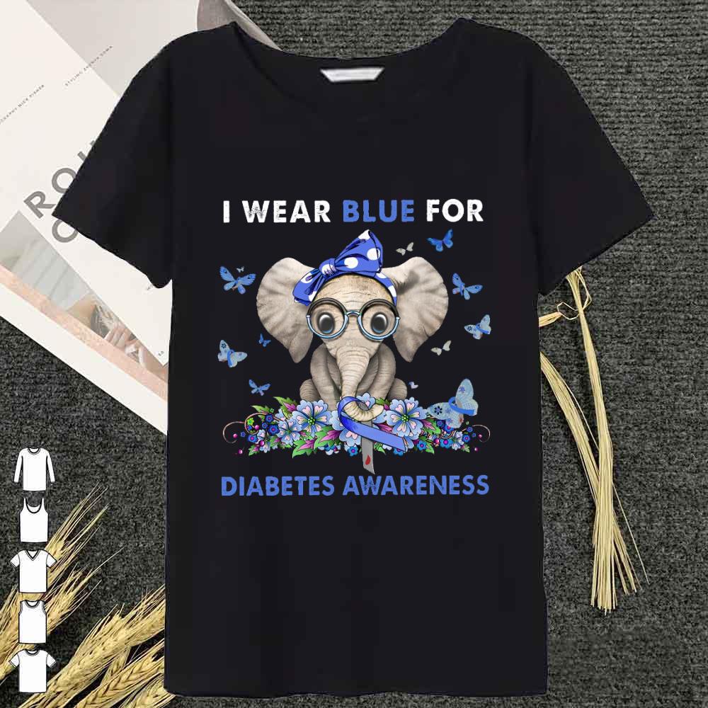 Elephant I Wear Blue For Diabetes Awareness Shirt