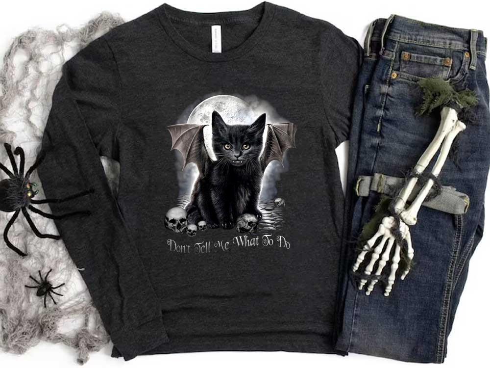 Black Bat Cat Halloween Shirt, Halloween Dont Tell Me What To Do Shirt 8