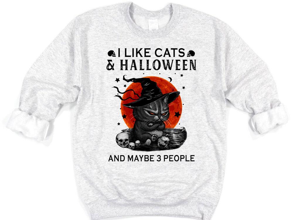 Black Cat Halloween shirt, I like Cats and Halloween and maybe 3 people shirt 9