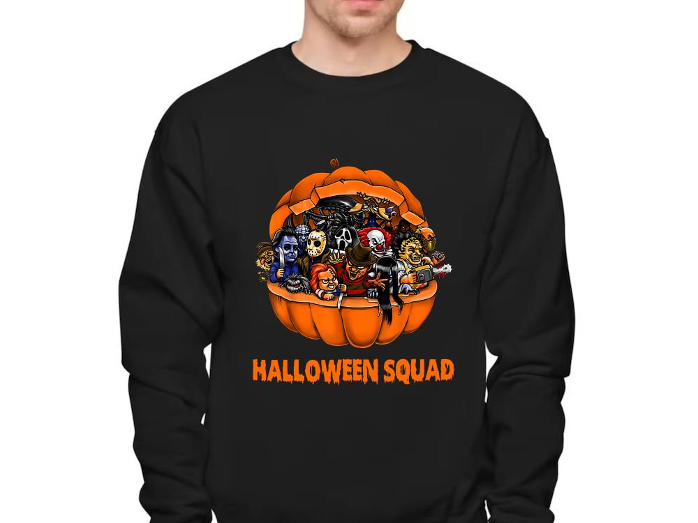 Horror Movies Halloween Shirt, Friend Funny scary Halloween squad characters pumpkin 15