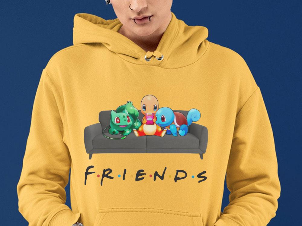 Premium Friends Pokemon Sit on the Chair Shirt, Friends Pokemon Fushigidane Hitokage Zenigame Shirt 8