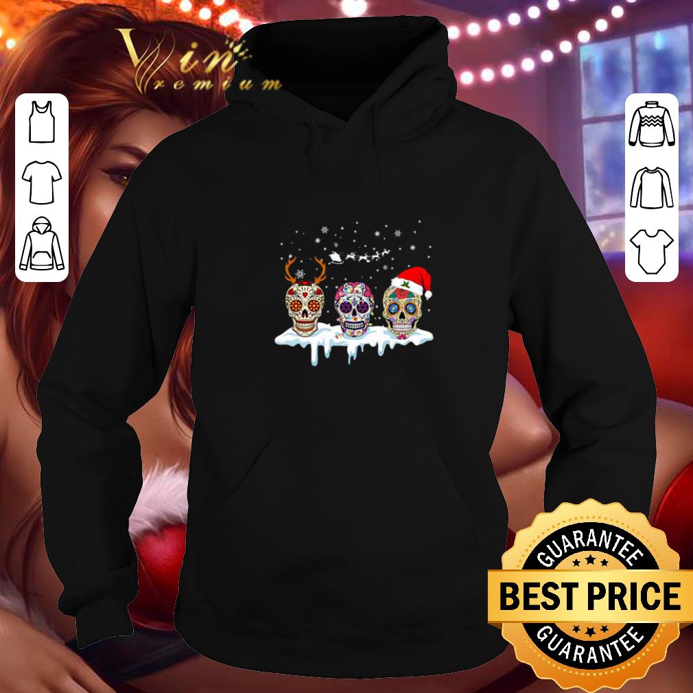 Official Sugar skulls with Christmas Santa hat reindeer shirt 4 - Official Sugar skulls with Christmas Santa hat reindeer shirt
