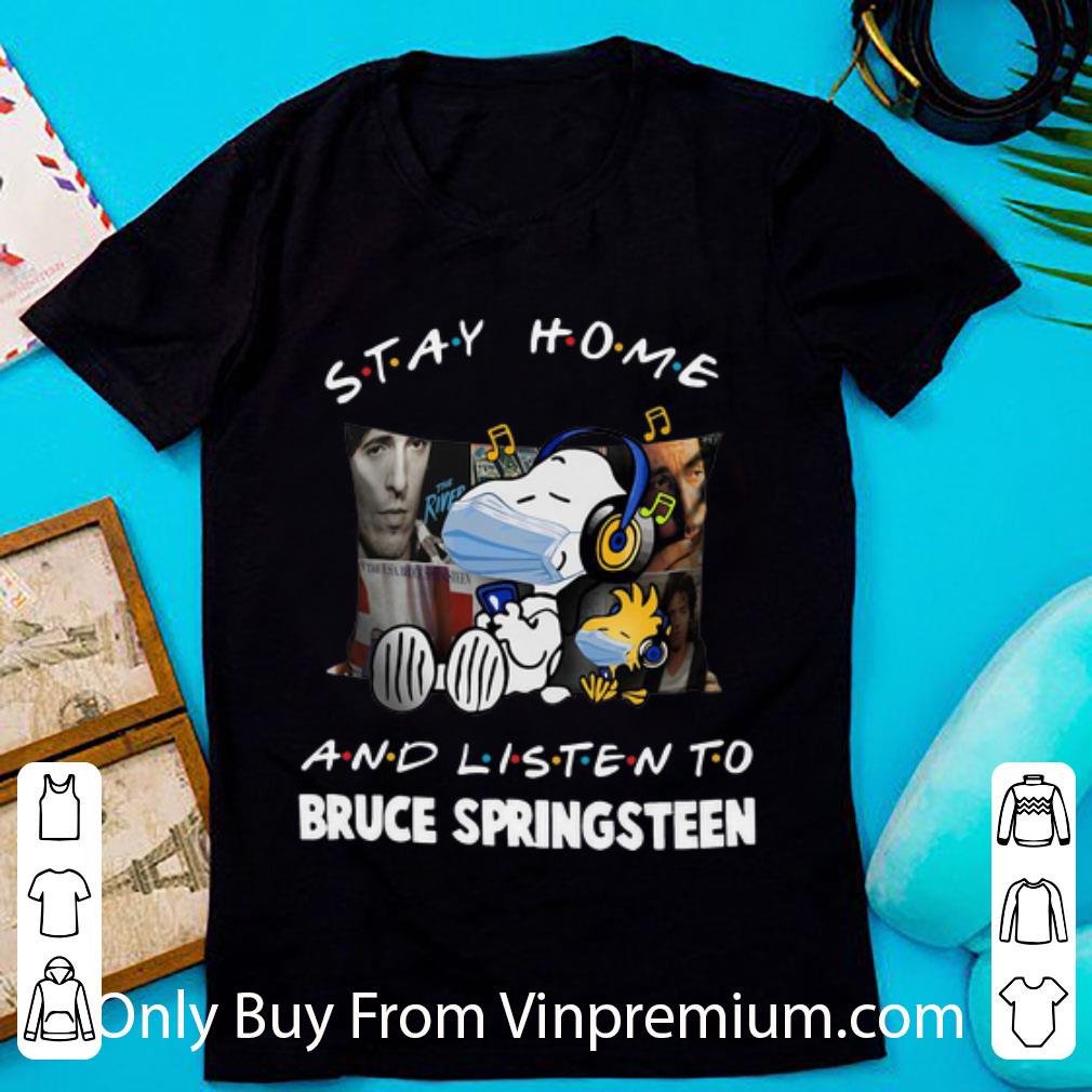 Awesome Snoopy And Woodstock Mask Stay Home And Listen To Bruce Springsteen shirt