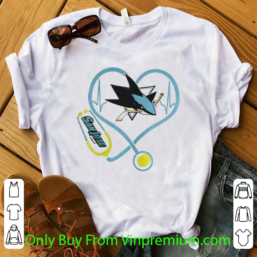 Nice Love San Jose Sharks Heart Stethoscope Nurse shirt