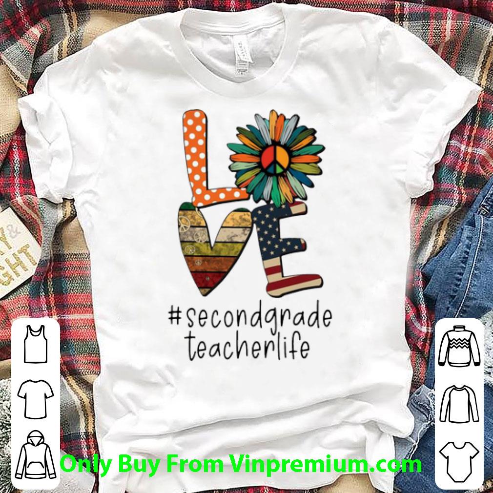 Original Love Hippie Sunflower American Flag Second Grade Teacher Life shirt