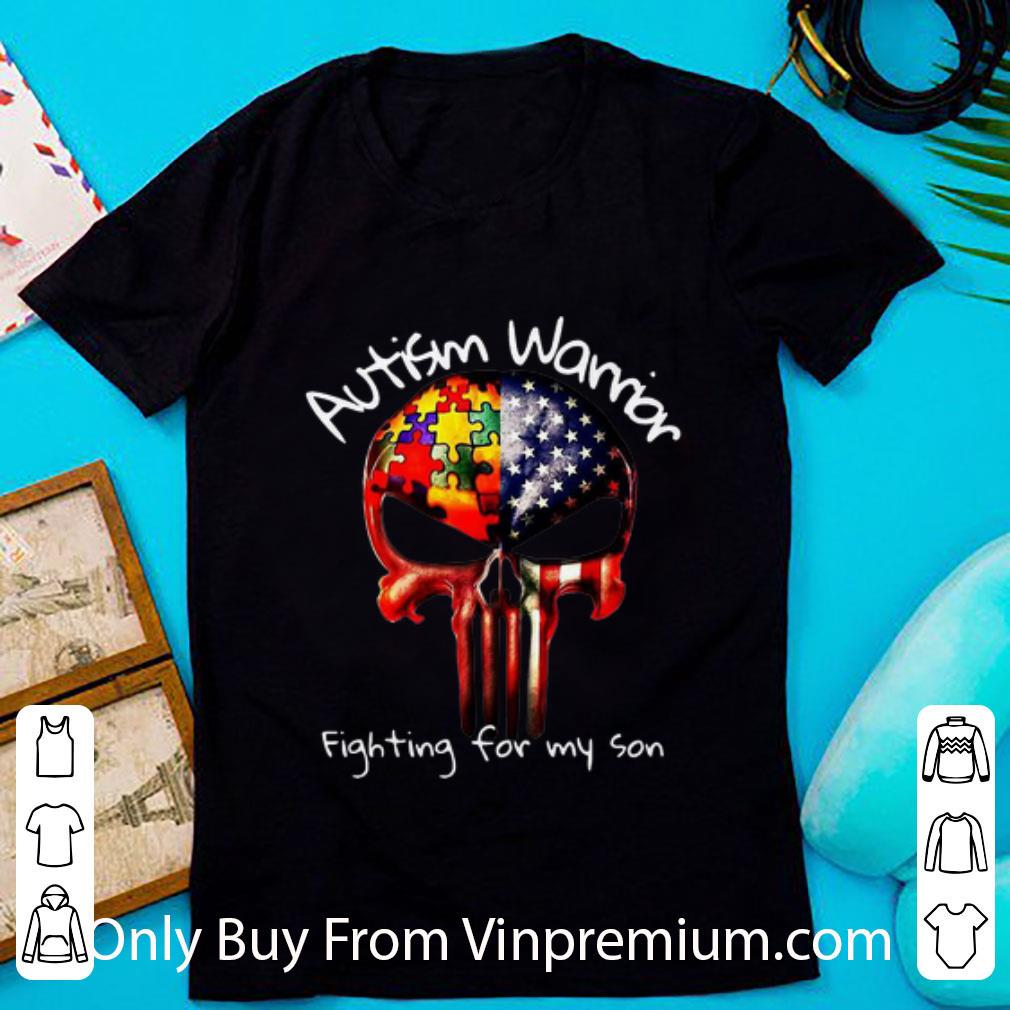 Premium Autism Warrior Fighting For My Son American Flag Punisher shirt