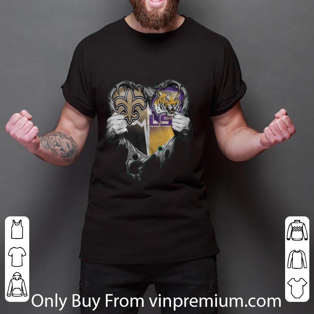 Original New Orleans Saints And LSU Tigers Blood Inside Me Heart shirt