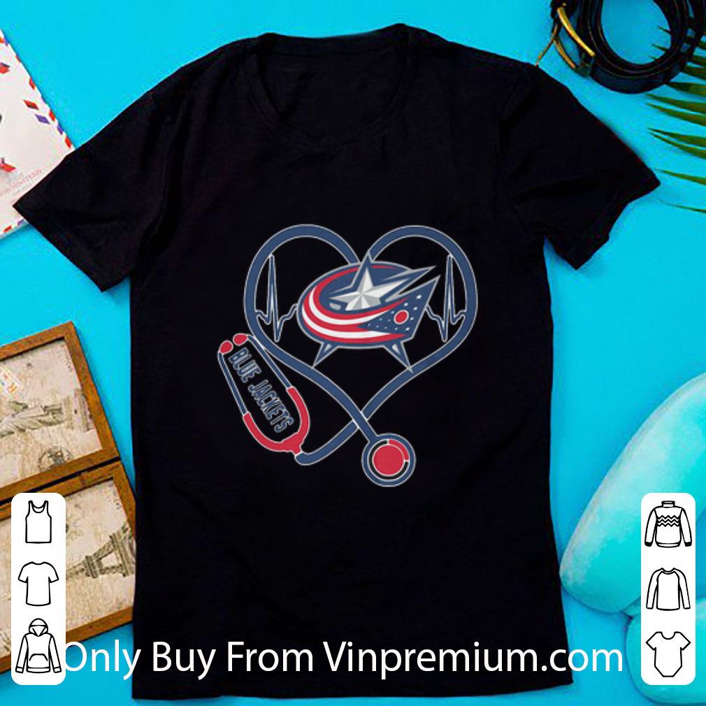 Original Love Columbus Blue Jackets Heart Stethoscope Nurse shirt