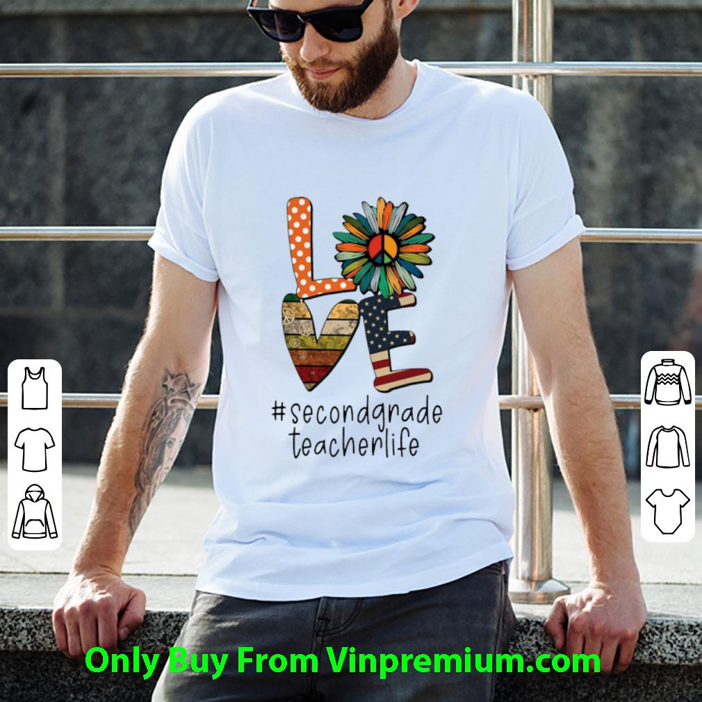 Original Love Hippie Sunflower American Flag Second Grade Teacher Life shirt