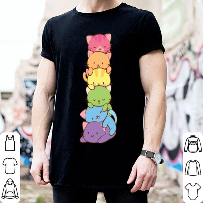 Cute LGBT Rainbow Gay Pride Flag Kawaii Cat Pile Anime Art Shirt