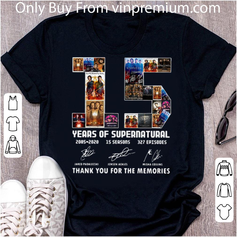 Premium 15 Years Of Supernatural Thank You For The Memories Signatures shirt
