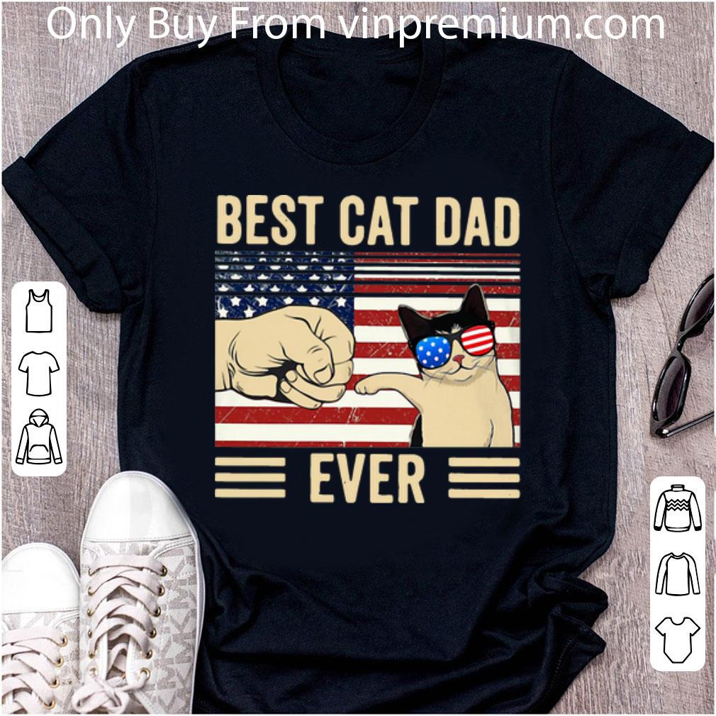 Awesome Vintage Best Cat Dad Ever Father's Day American Flag shirt