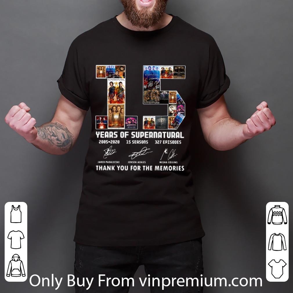 Premium 15 Years Of Supernatural Thank You For The Memories Signatures shirt