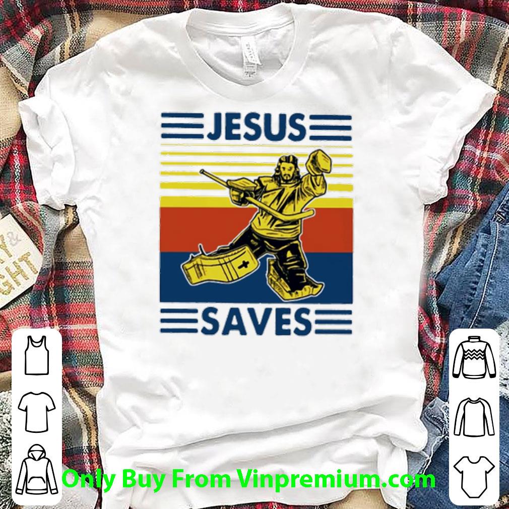 Awesome Vintage Player Hockey Jesus Saves shirt