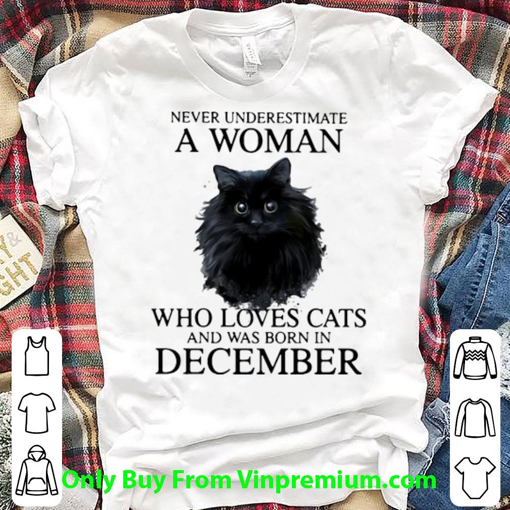 Great Never Underestimate A Woman Who Loves Cats And Was Born In December shirt